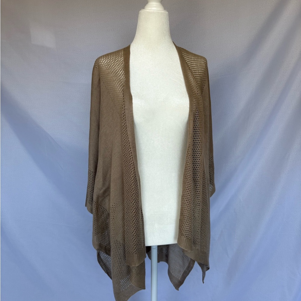 Vince Camuto Brown Open-Front Mesh Knit Poncho